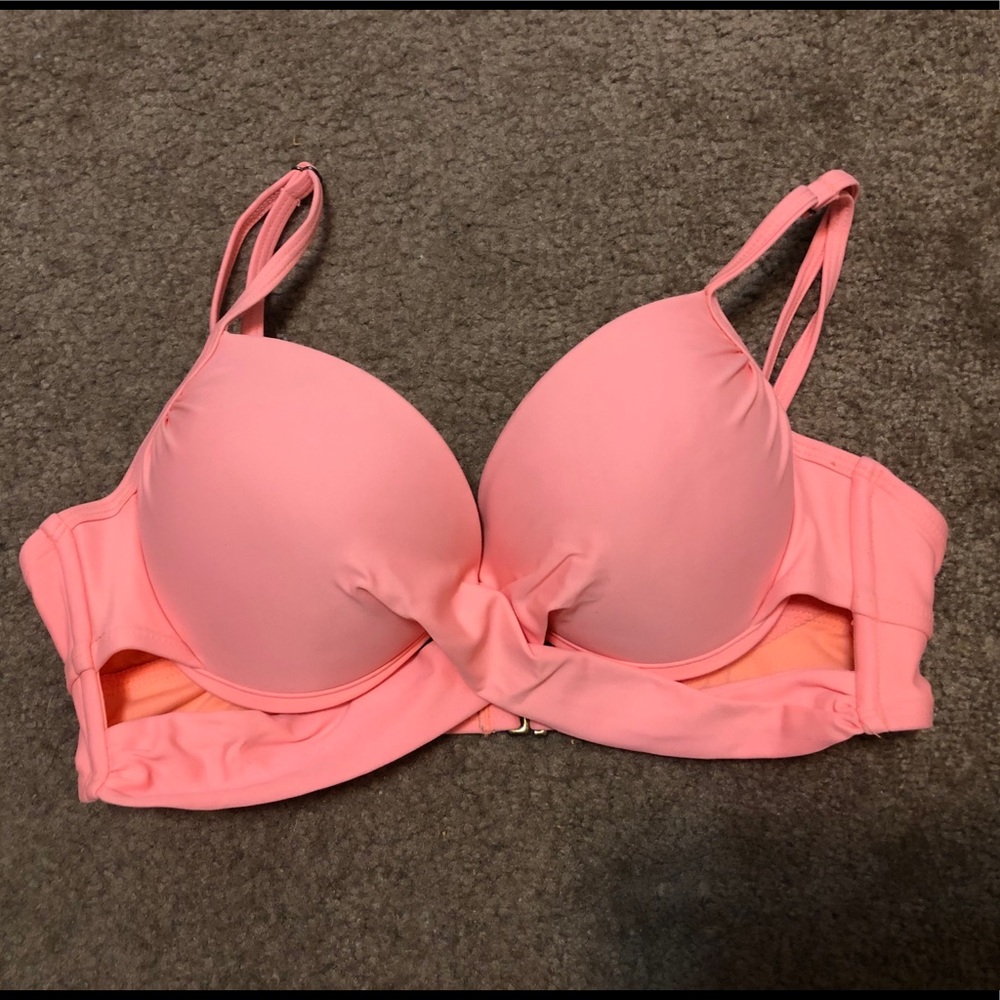 Coral spaghetti strap bikini top